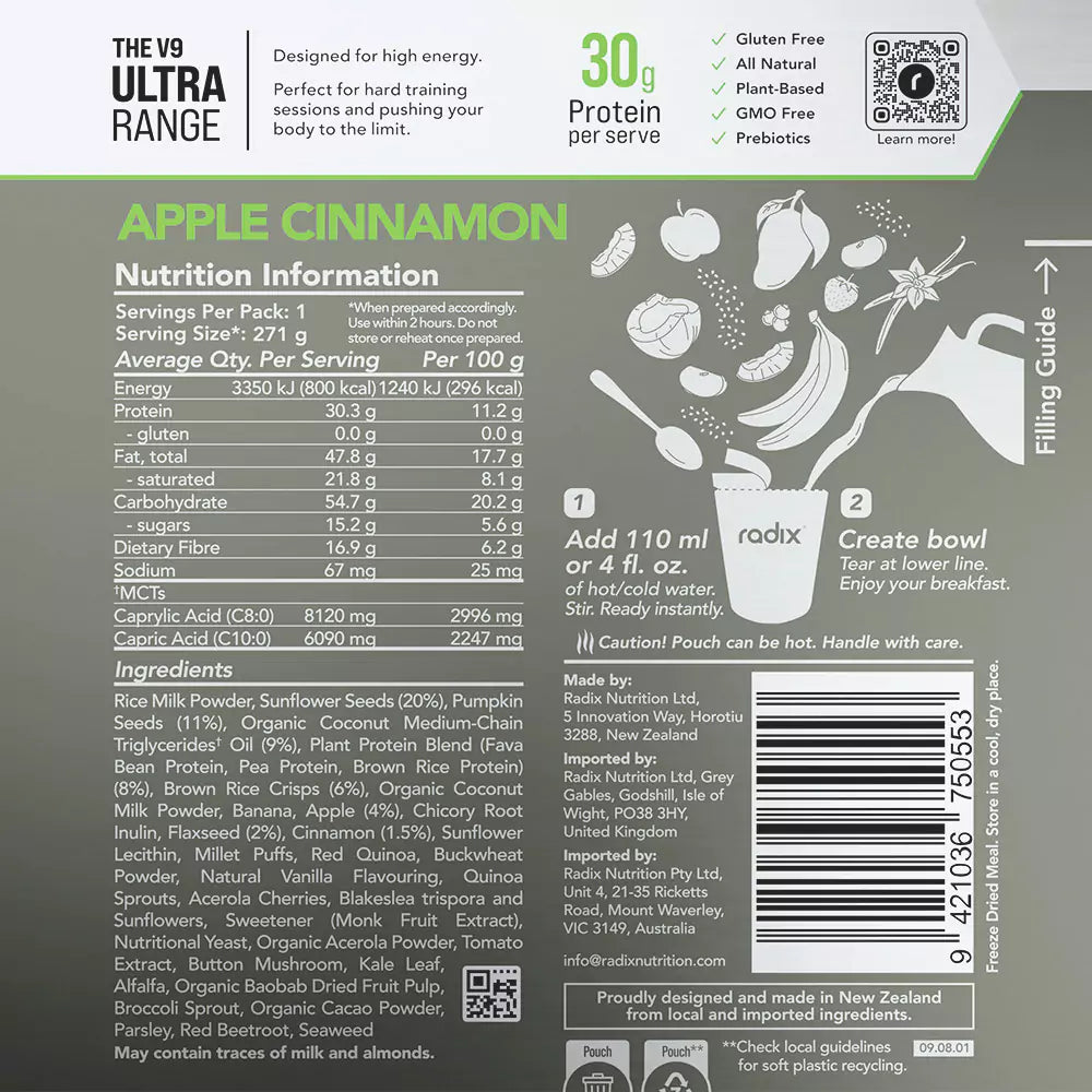 Radix Nutrition Apple Cinnamon Breakfast nutritional information