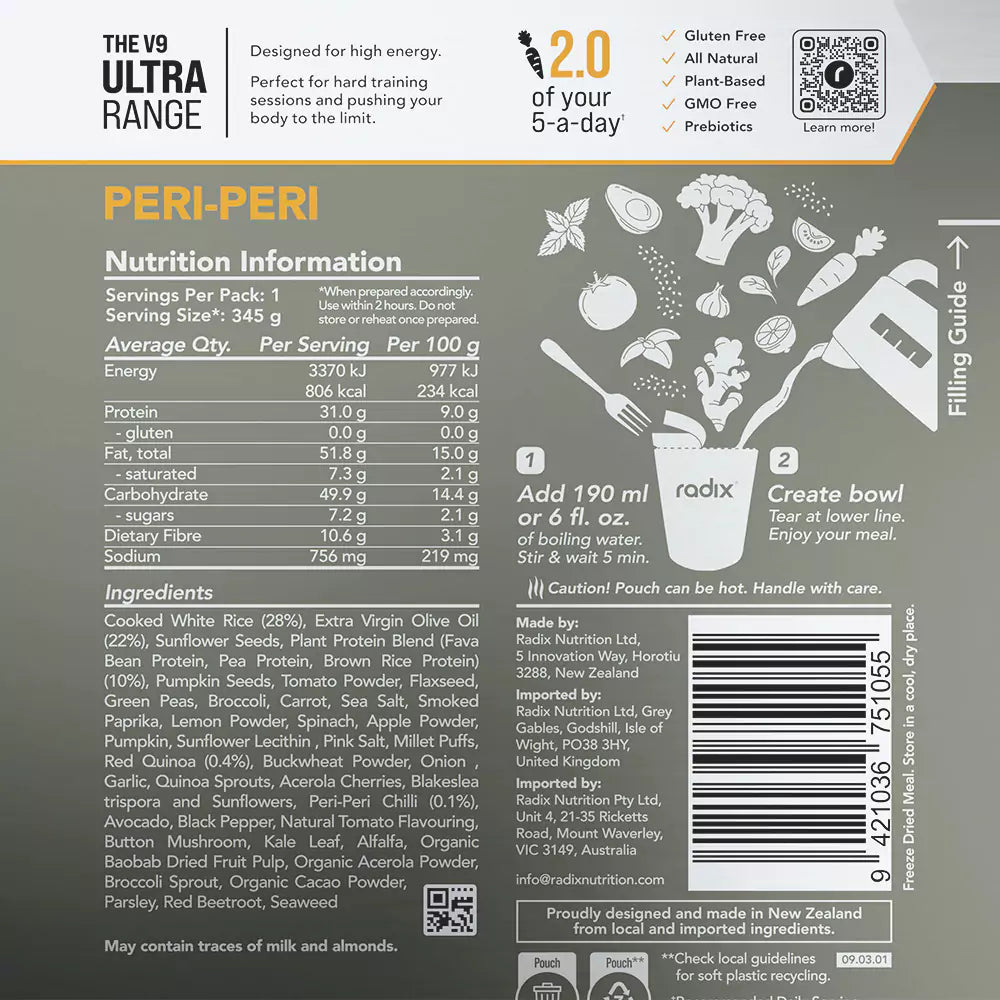 Radix Nutrition Peri Peri nutritional information