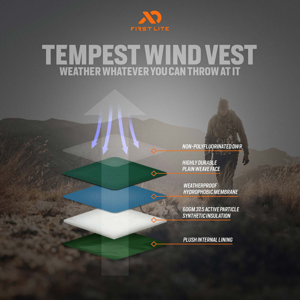 First Lite Tempest Vest wind banner